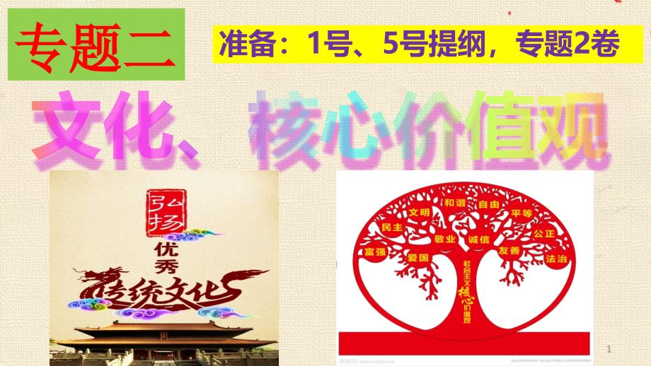 九年级中考道德与法治复习公开课ppt课件：文化、核心价值观_第1页