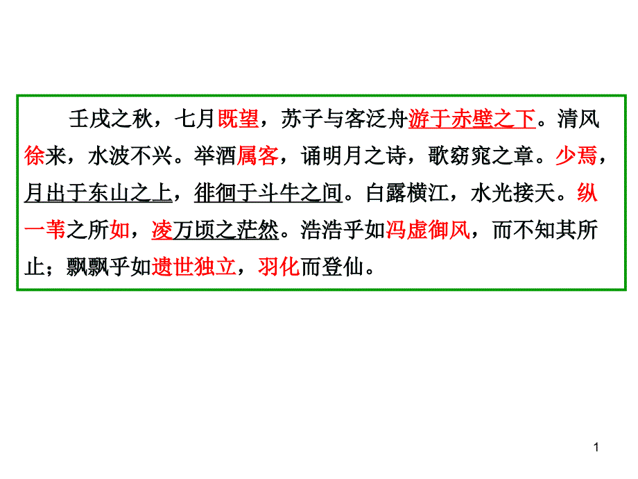 壬戌之秋七月既望苏子与客泛舟游于赤壁之下清风徐ppt课件_第1页