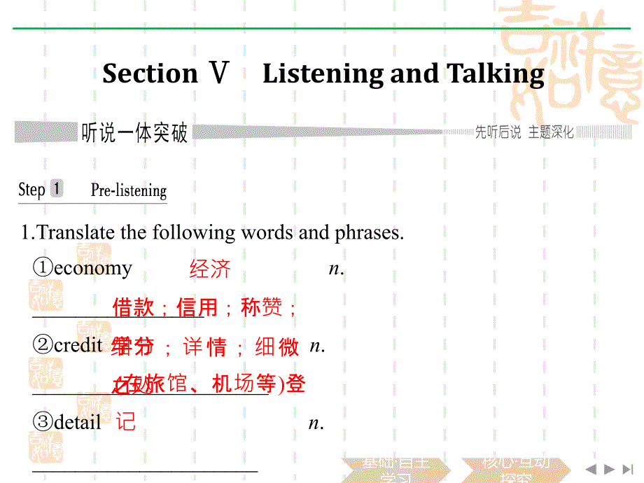 英语新教材导学人教必修第一册ppt课件：Unit-2-Section-Ⅴ-Listening-and-Talking_第1页