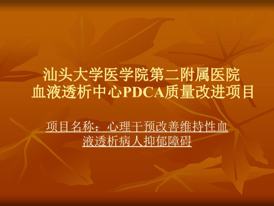 血透中心PDCA质量改进项目记录表方案课件_第1页