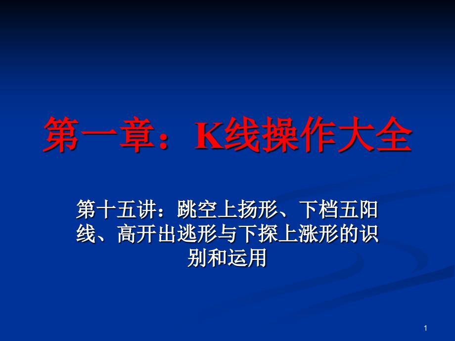 第十五讲跳空上扬形下档五阳线高开出逃形与下探上涨形的识别和运ppt课件_第1页