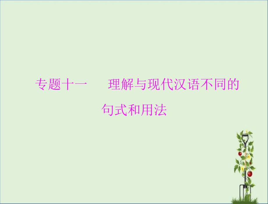 2015高考语文一轮复习课件：专题十一-理解与现代汉语不同的句式和用法分析_第1页