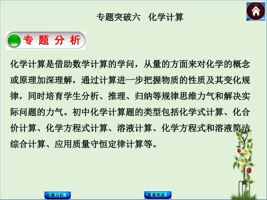 2015年中考化学基础复习-专题突破6-化学计算课件-(新人教版)_第1页