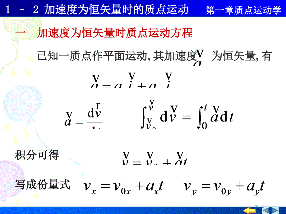 加速度為恒矢量時質(zhì)點的運動方程市公開課金獎市賽課一等獎?wù)n件_第1頁