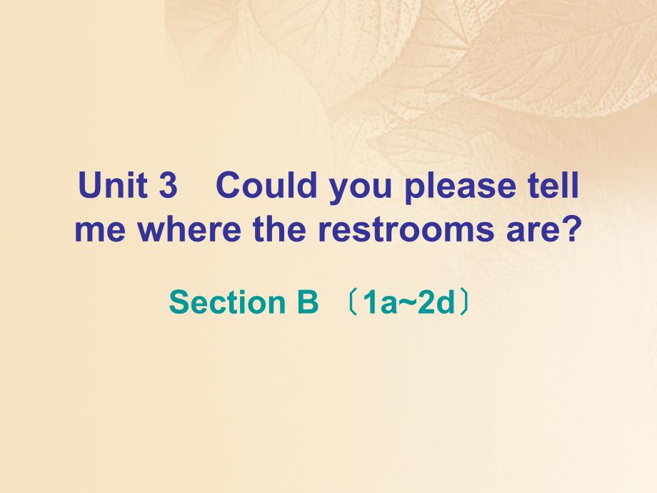 九年级英语全册 Unit 3 Could you please tell me where the restrooms are Section B（1a-2d）教学课件 （新版）人教新目标版_第1页