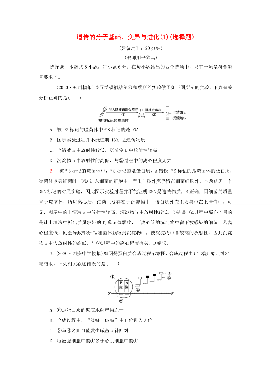 高考生物二輪復習 命題點專練7 遺傳的分子基礎、變異與進化（1）（選擇題）（含解析）-人教版高三生物試題_第1頁