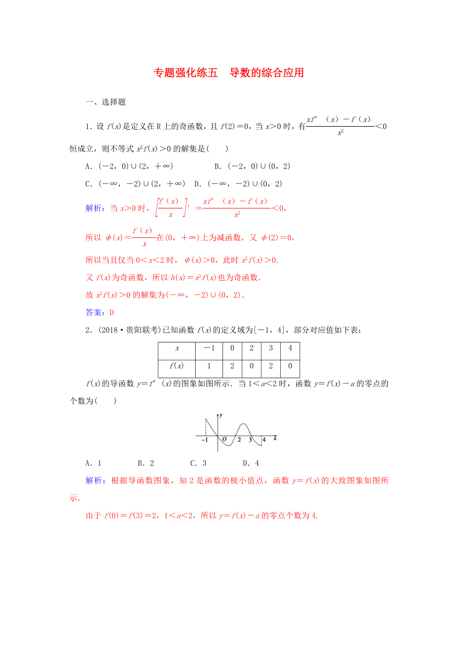 高考数学二轮复习 第二部分 专题一 函数与导数、不等式 专题强化练五 导数的综合应用 理-人教版高三数学试题_第1页