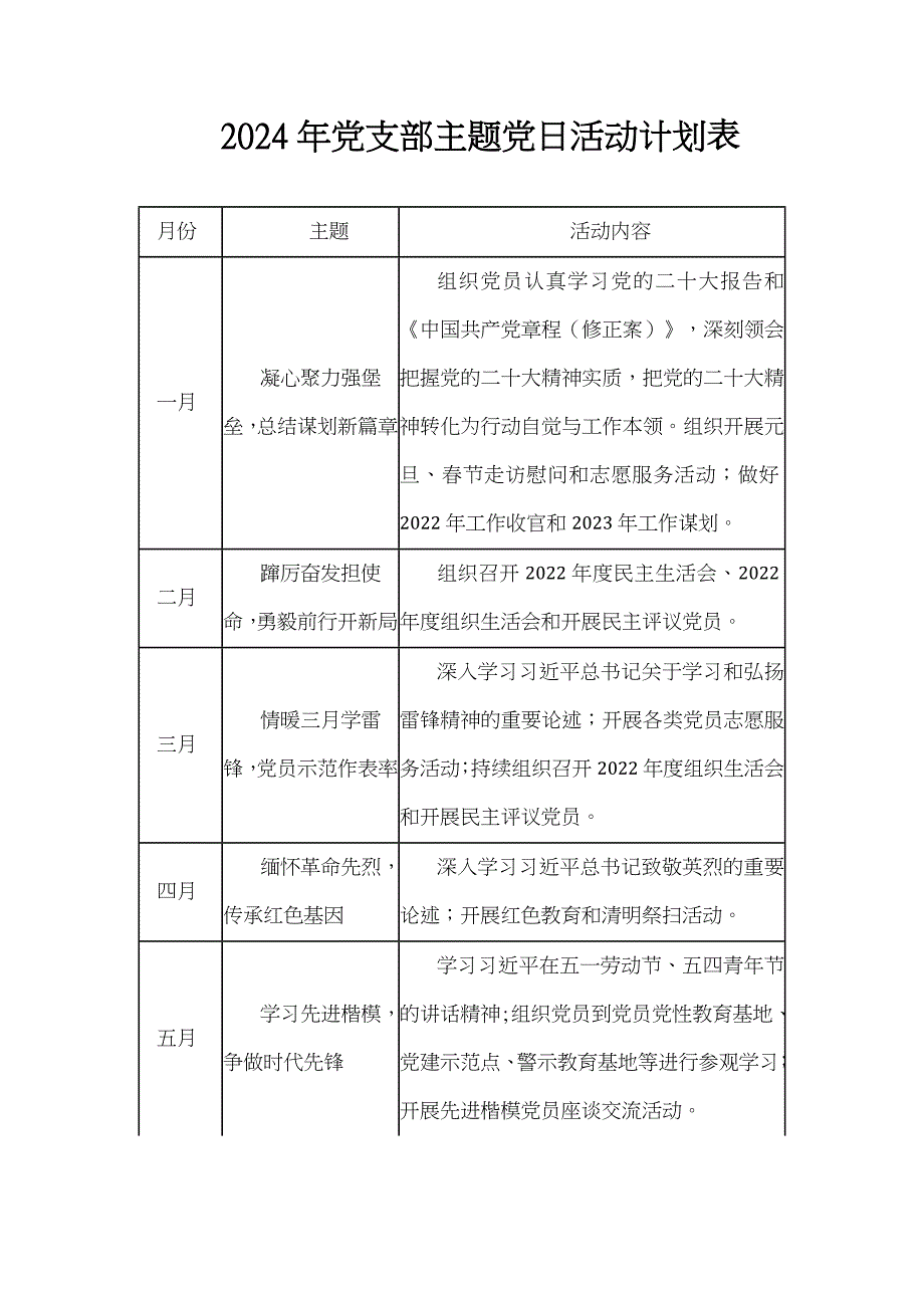 2024年党支部主题党日活动计划表_第1页