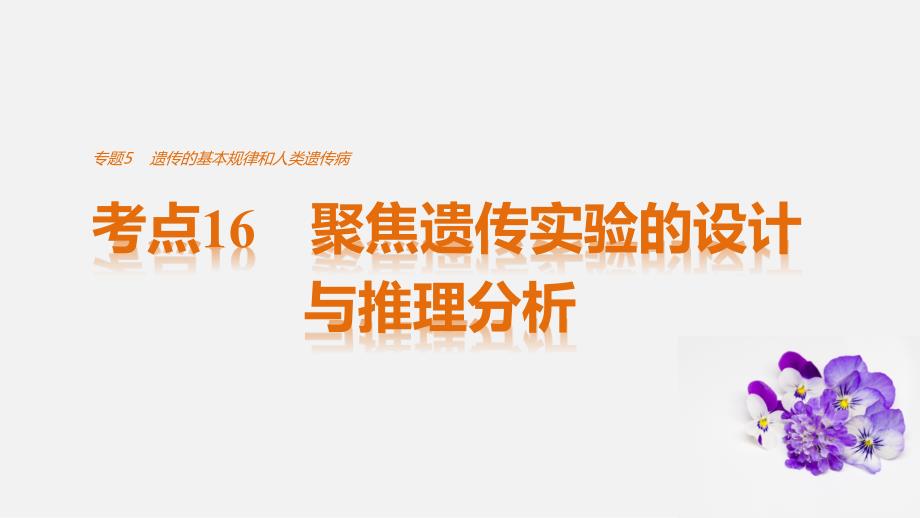 高考生物-专题5-遗传的基本规律和人类遗传病-考点16-聚焦遗传实验的设计与推理分析课件_第1页