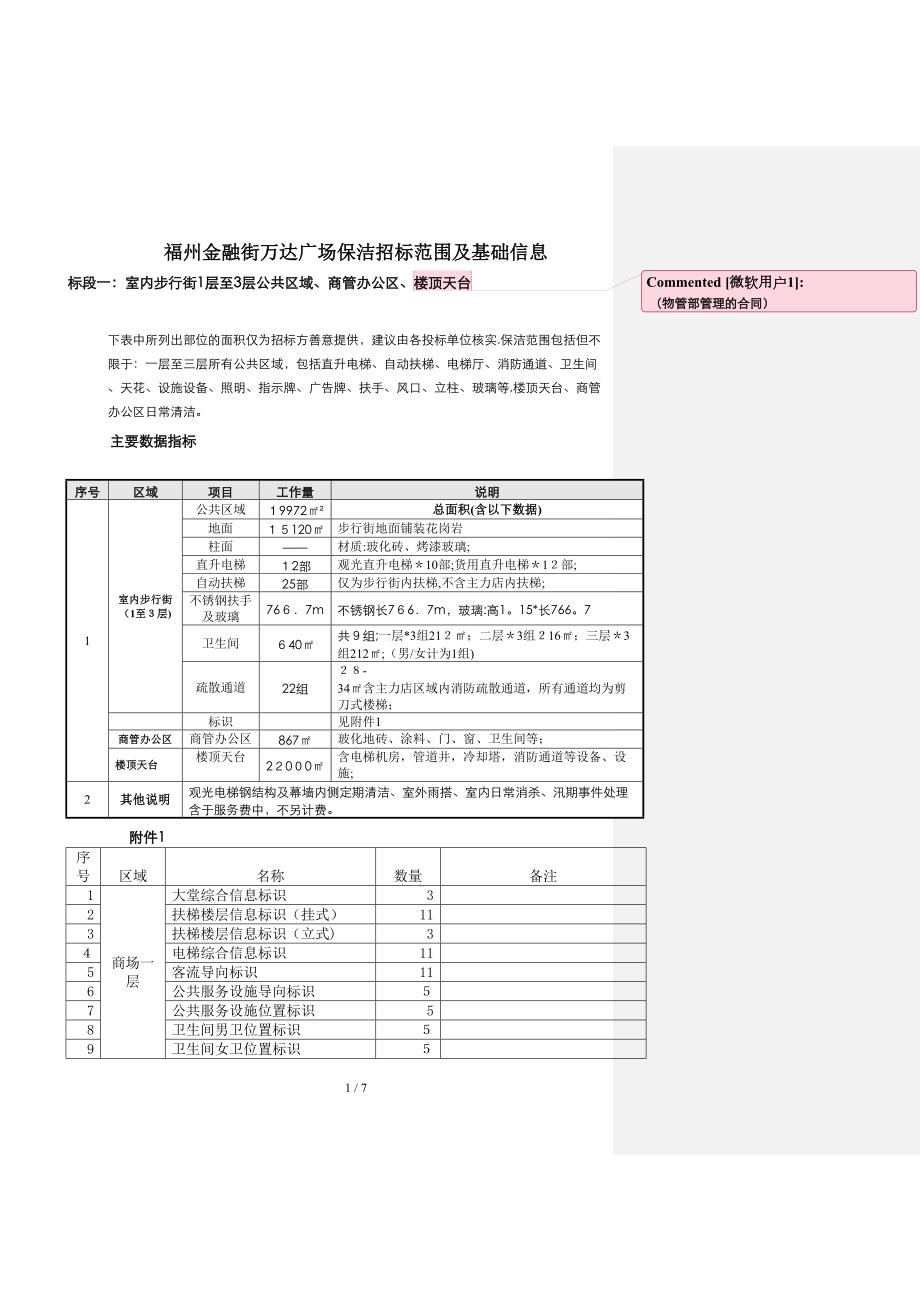 福州金融街万达广场保洁招标范围及基础信息_第1页