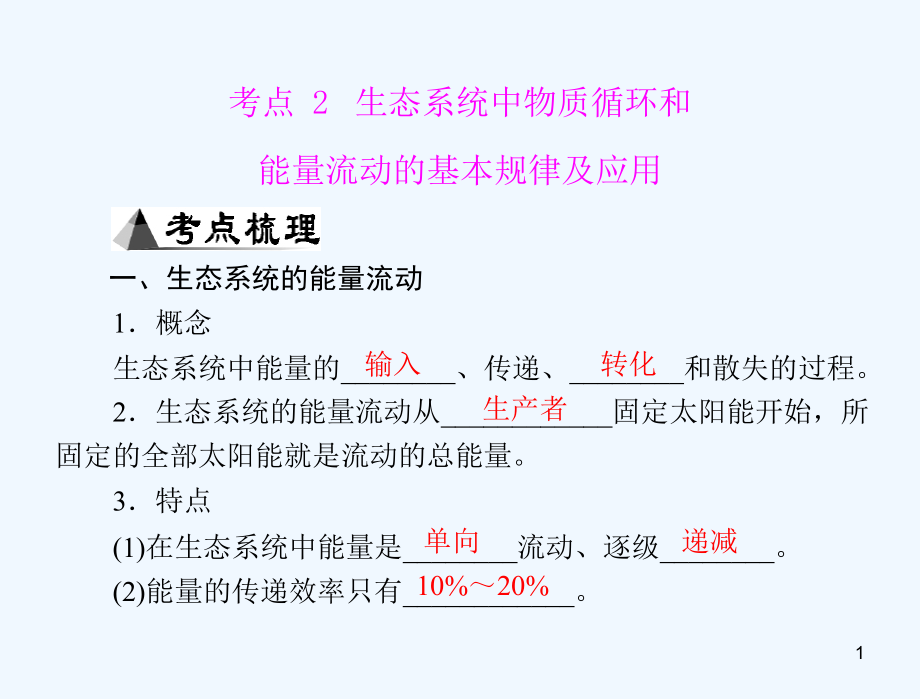 专题十六-考点2-生态系统中物质循环和能量流动的基本规律及应用ppt课件_第1页