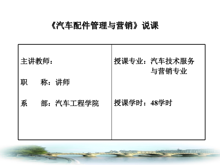 《汽車配件管理與營銷》說課稿課件_第1頁