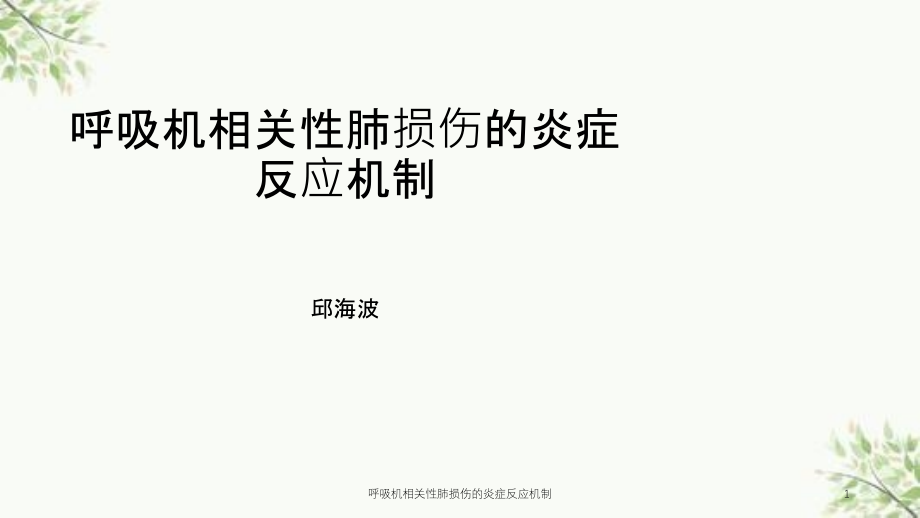 呼吸机相关性肺损伤的炎症反应机制ppt课件_第1页