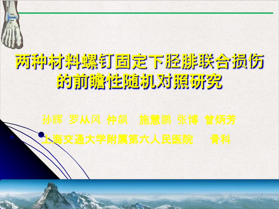 两种材料螺钉固定下胫腓联合损伤的前瞻性随机对照研究ppt课件完整版_第1页