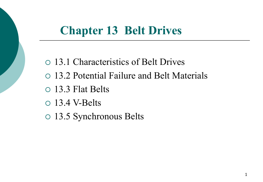 Chapter13-Belt-Drives-机械零件设计英文培训 教案-ppt课件--Design-of-Machine-Elements_第1页