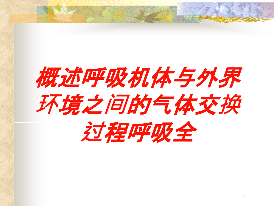 概述呼吸机体与外界环境之间的气体交换过程呼吸全培训ppt课件_第1页