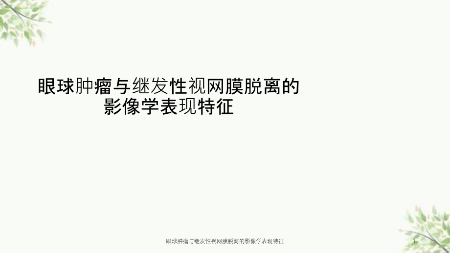 眼球肿瘤与继发性视网膜脱离的影像学表现特征ppt课件_第1页