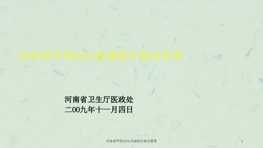 河南省甲型H1N1流感医疗救治管理ppt课件_第1页