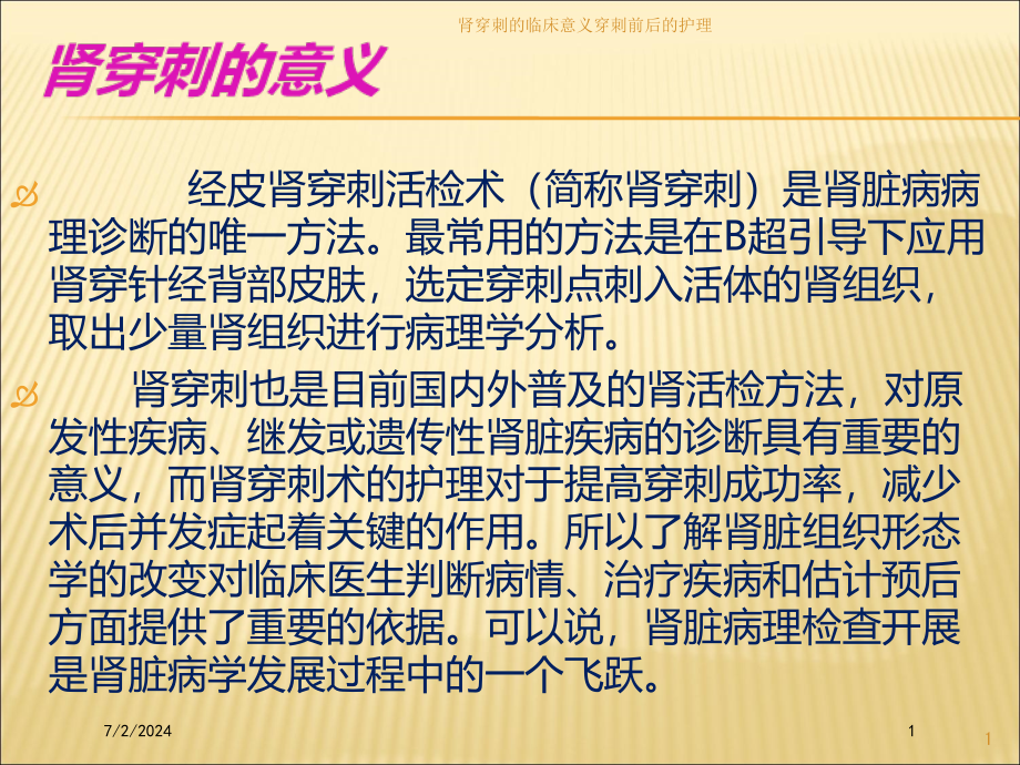 肾穿刺的临床意义穿刺前后的护理培训ppt课件_第1页