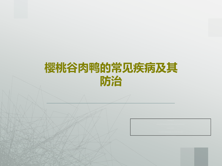 樱桃谷肉鸭的常见疾病及其防治教学课件_第1页