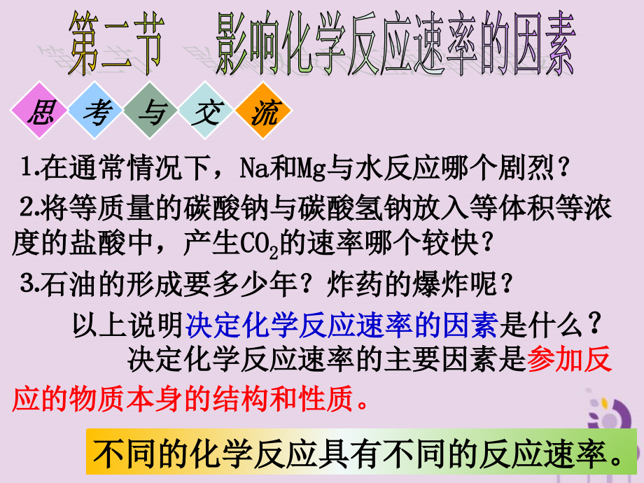 河北省石家庄市高二化学第二章化学反应速率和化学平衡22《影响化学反应速率的因素》课件_第1页