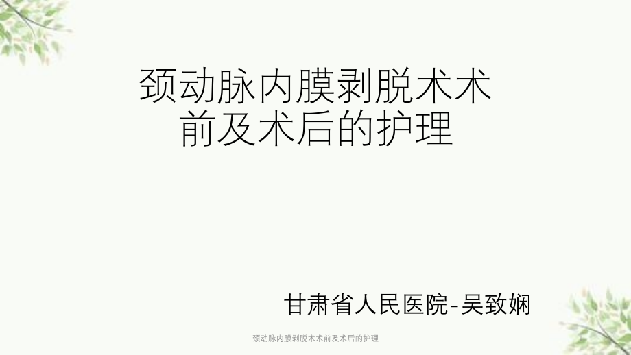 颈动脉内膜剥脱术术前及术后的护理ppt课件_第1页