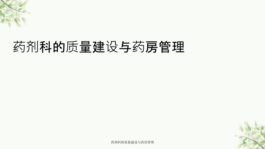 药剂科的质量建设与药房管理ppt课件_第1页