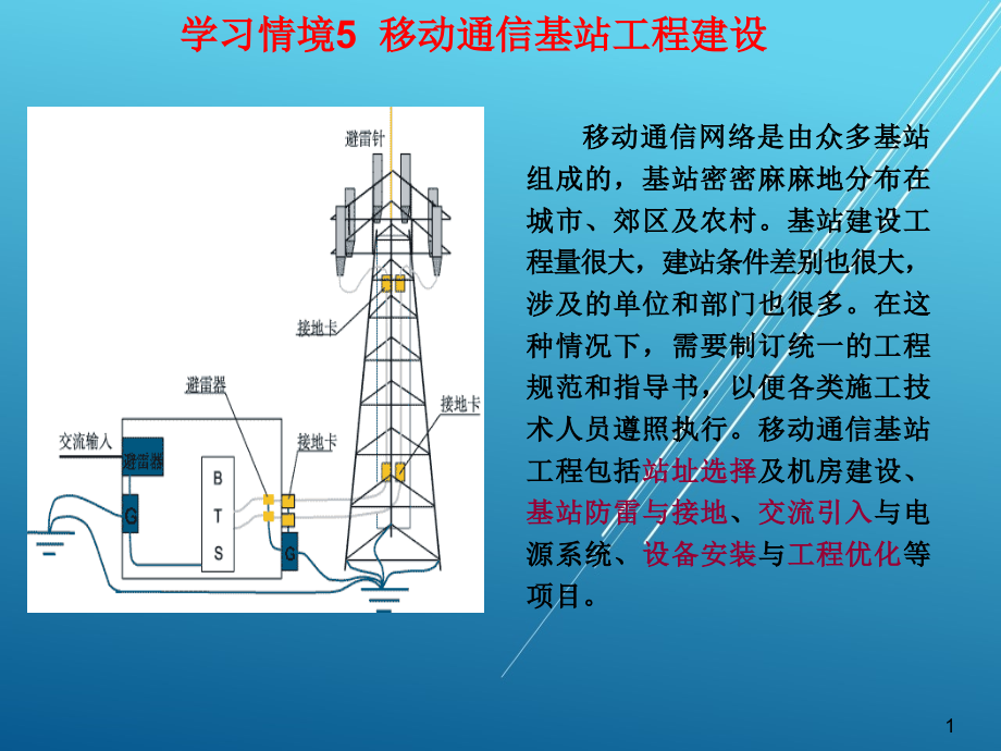 移动通信基站工程与测试情境5-移动通信基站工程建设课件_第1页