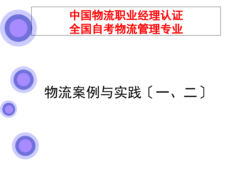 中国物流职业经理认证全国自考物流管理专业-物流案例与实践(一、二）_第1页