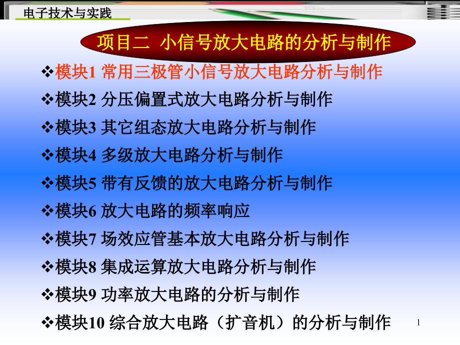 用三极管小信号放大电路分析与制作课件_第1页