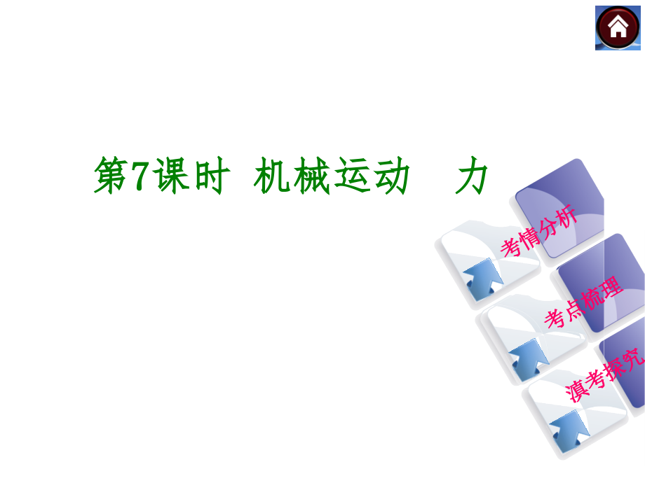 【中考复习方案】2015中考物理（云南）九年级的总复习：第7课时机械运动力（共23张PPT）课件_第1页