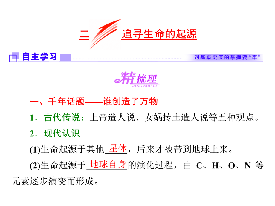 高中历史专题七近代以来科学技术的辉煌二追寻生命的起源ppt课件人民版必修3_第1页