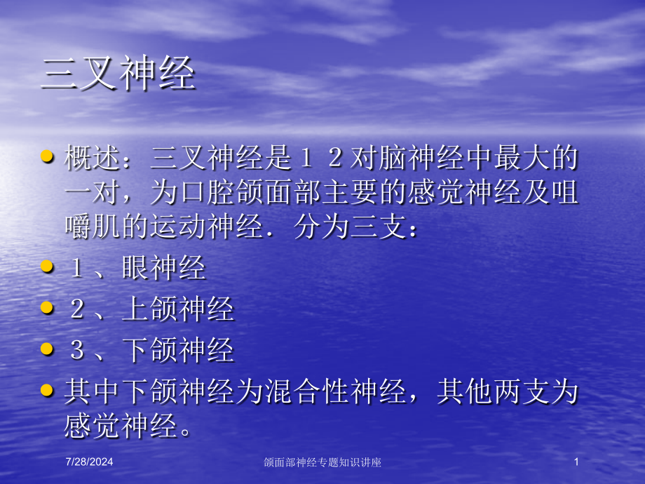 颌面部神经专题知识讲座培训课件_第1页