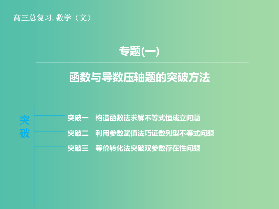 高三数学一轮复习-专题1-函数与导数压轴题的突破方法课件-文-新人教版_第1页