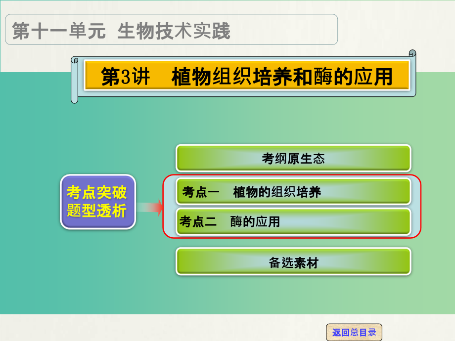 高考生物一轮复习-第十一单元-第3讲-植物组织培养和酶的应用课件_第1页