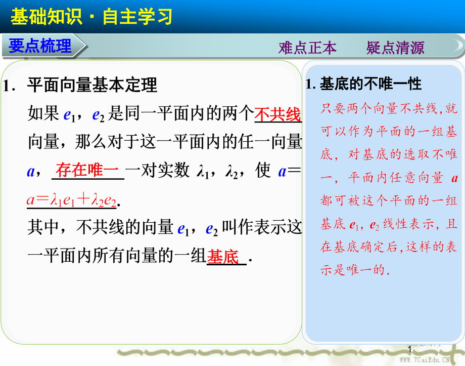 数学必修ⅳ北师大版24平面向量基本定理及坐标表示课件_第1页