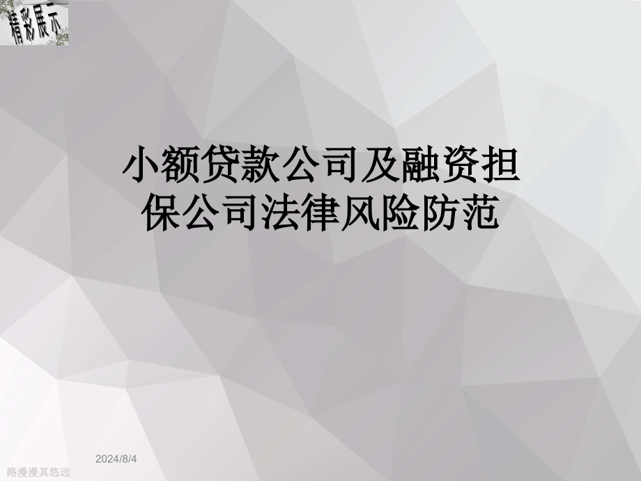 小额贷款公司及融资担保公司法律风险防范课件_第1页