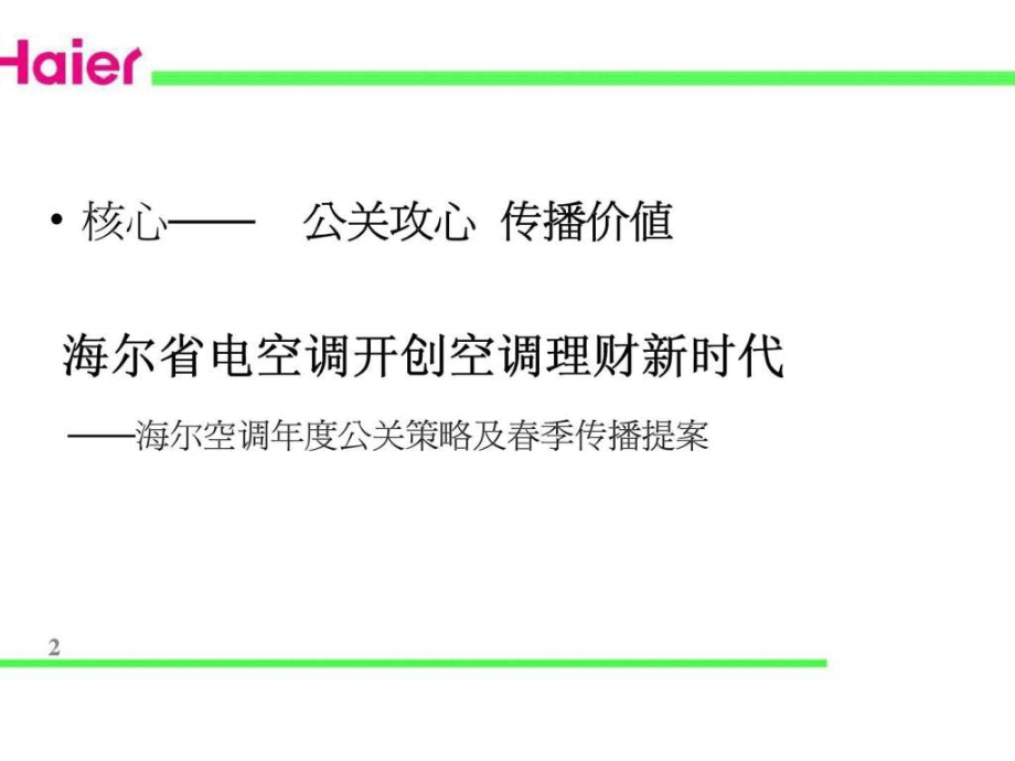 海尔空调年度公关传播策略及春季传播方案课件_第1页