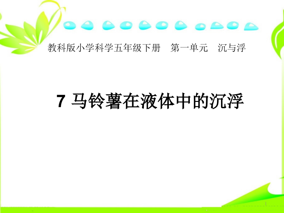 教科版小学科学五年级下册《马铃薯在液体中的沉浮》实验教学说课稿课件_第1页