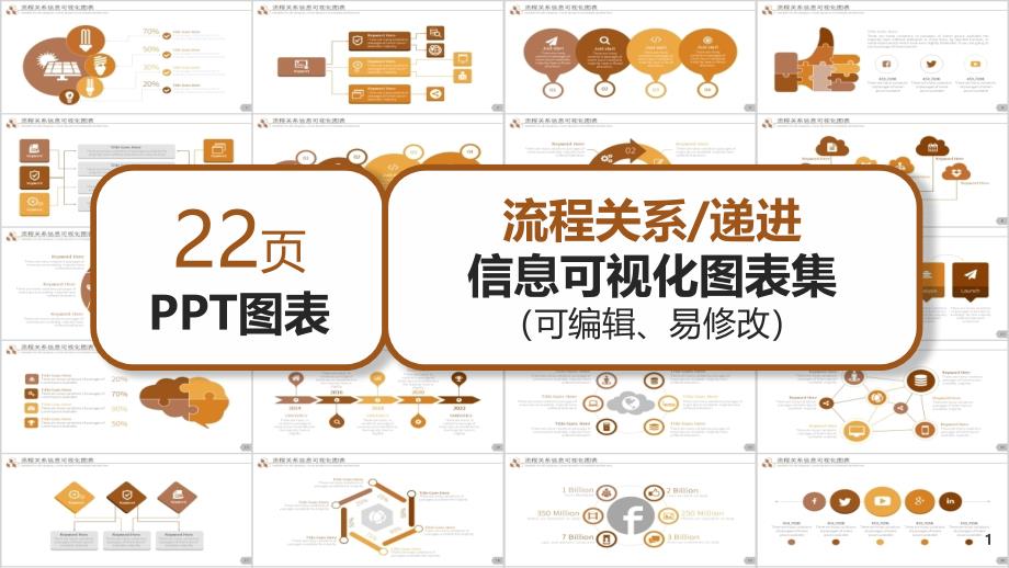 巧克力色流程关系信息可视化经典创意PPT图表集课件_第1页