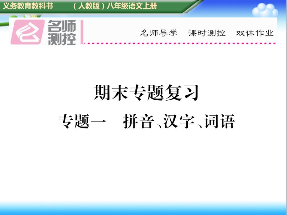 初中人教版八年级语文上册期末复习专题一--拼音、汉字、词语课件_第1页