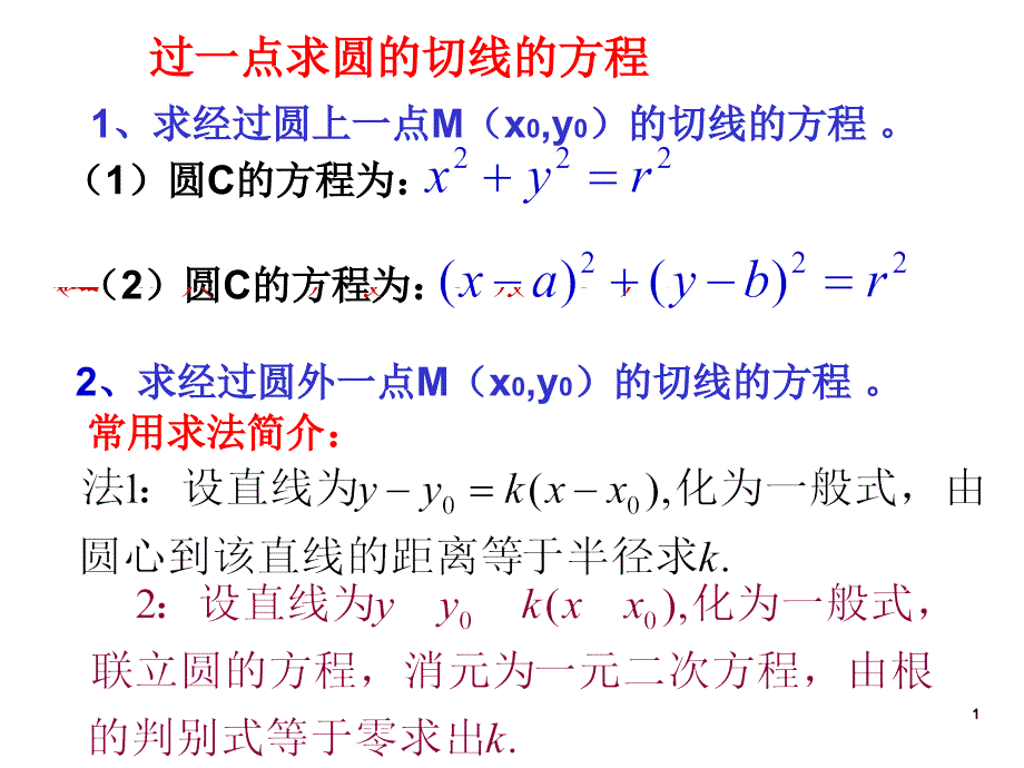 过一点求圆的切线的方程PPT课件_第1页