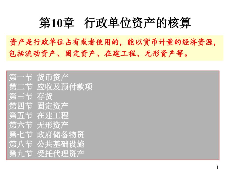 行政单位资产的核算概述课件_第1页