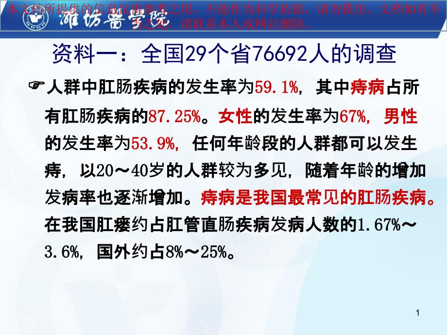 大肠肛管疾病病人的医疗护理培训ppt课件_第1页