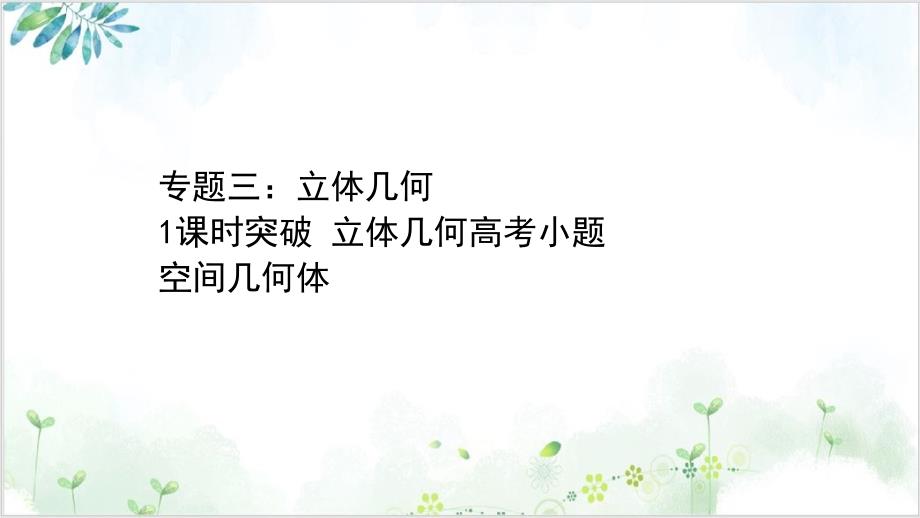 2021届新高考数学二轮专题复习立体几何立体几何中的高考小题ppt课件_第1页