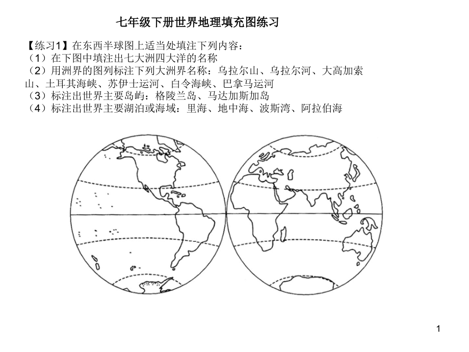 七年级下册世界地理填充图练习-Microsoft-PowerPoint-演示文稿课件_第1页