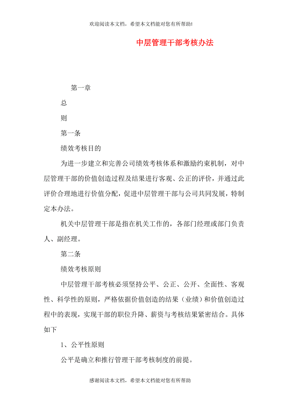 中层管理干部考核办法_第1页