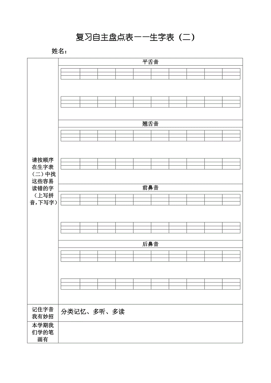 复习自主盘点表——生字表（二）_第1页