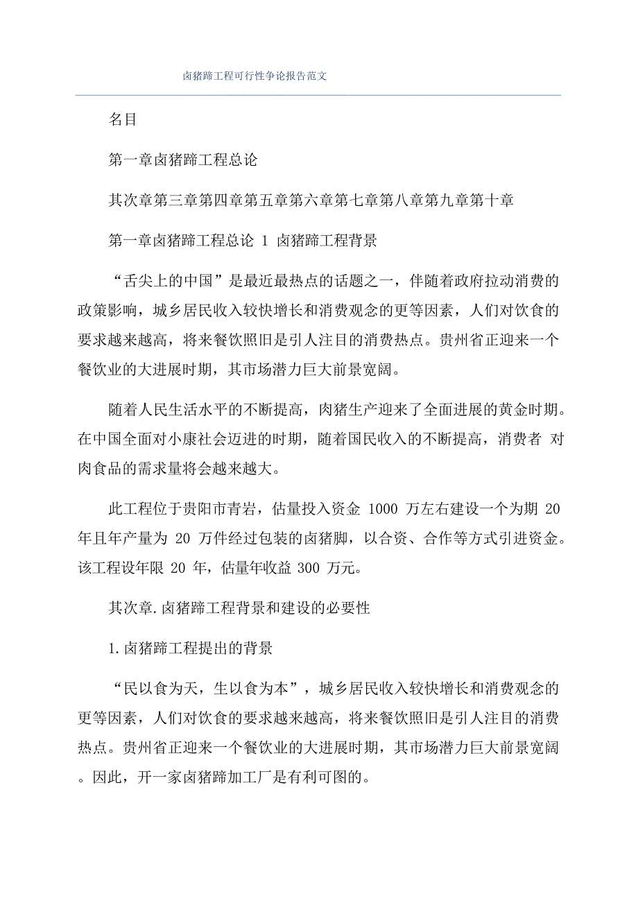 卤猪蹄项目可行性研究报告范文_第1页