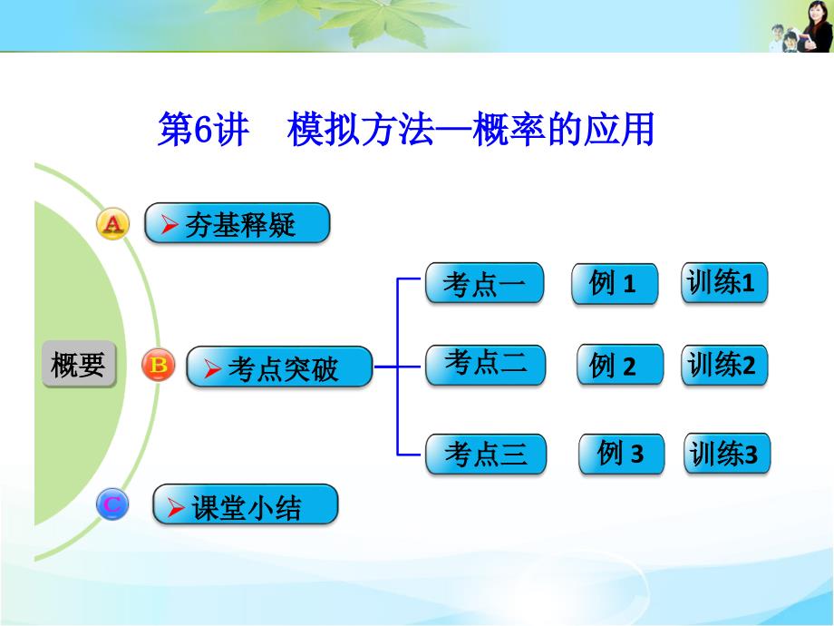 创新设计 数学一轮（文科） 北师大版配套课件第十章 统计统计案例与概率第6讲模拟方法——概率的应用_第1页